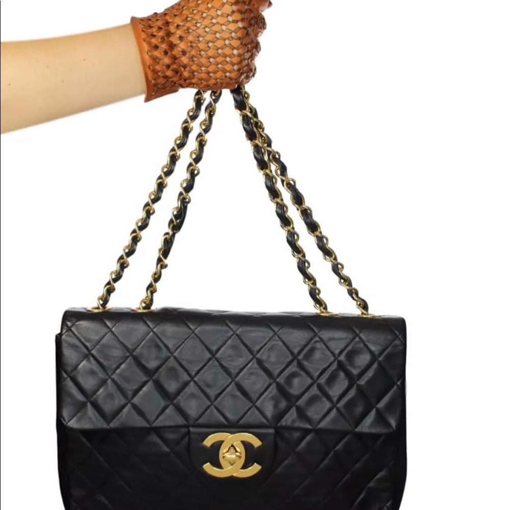 VTG CHANEL XL CLASSIC FLAP MAXI BLACK GHW